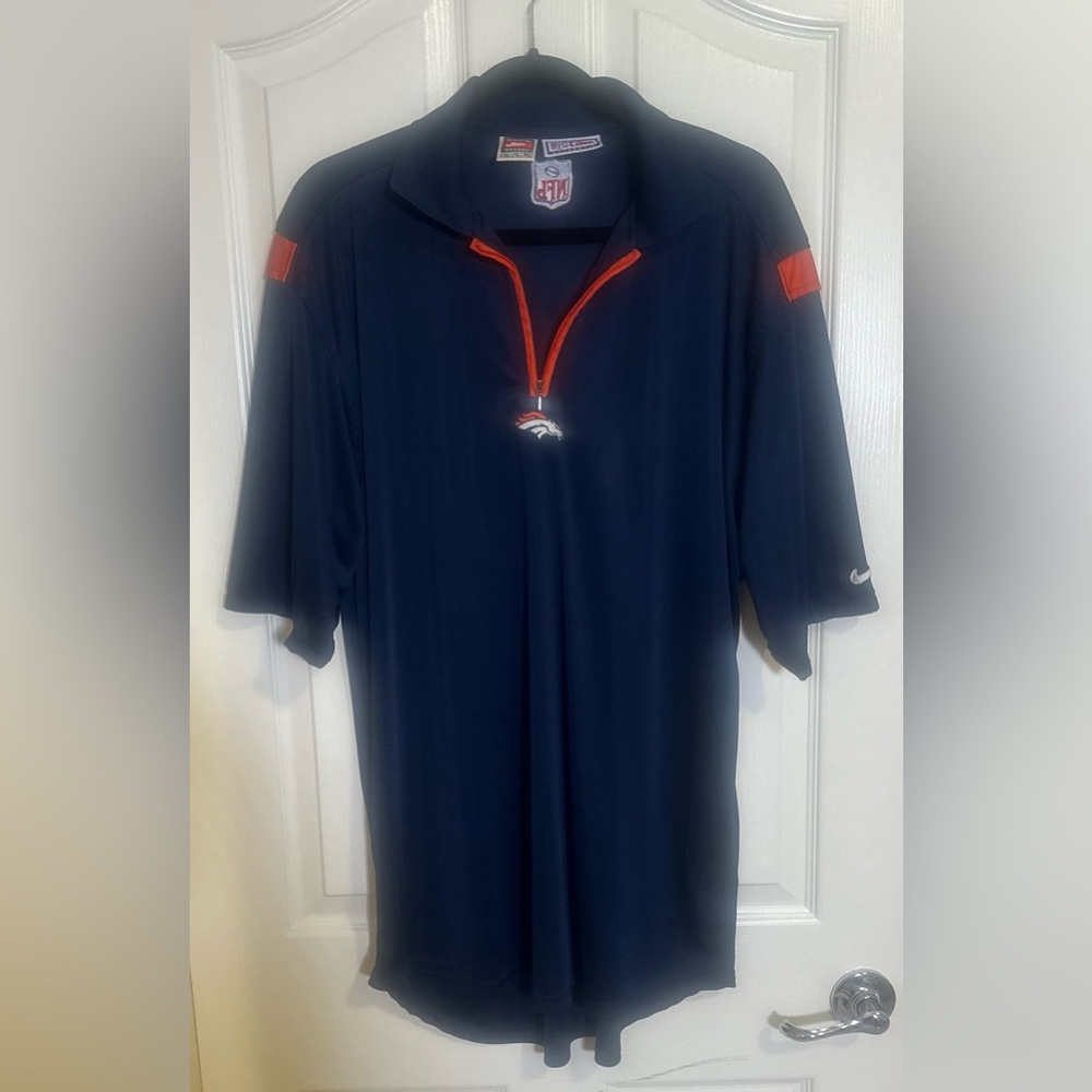 Vintage Nike Pro Line Authentic Denver Broncos Polo Shirt 3/4‎ Zip Up Shirt. XL.